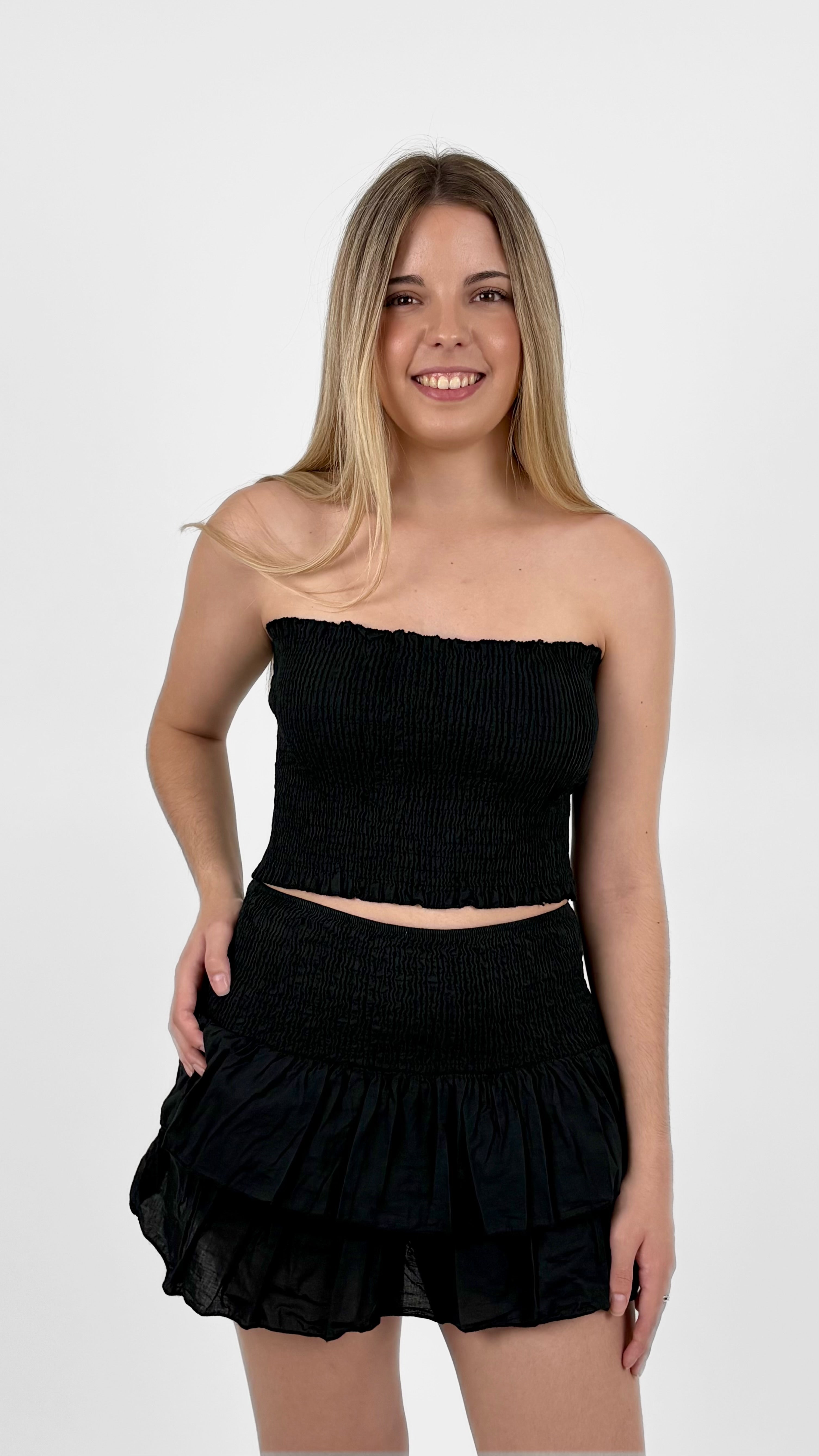 Top bandeau nido de abeja negro