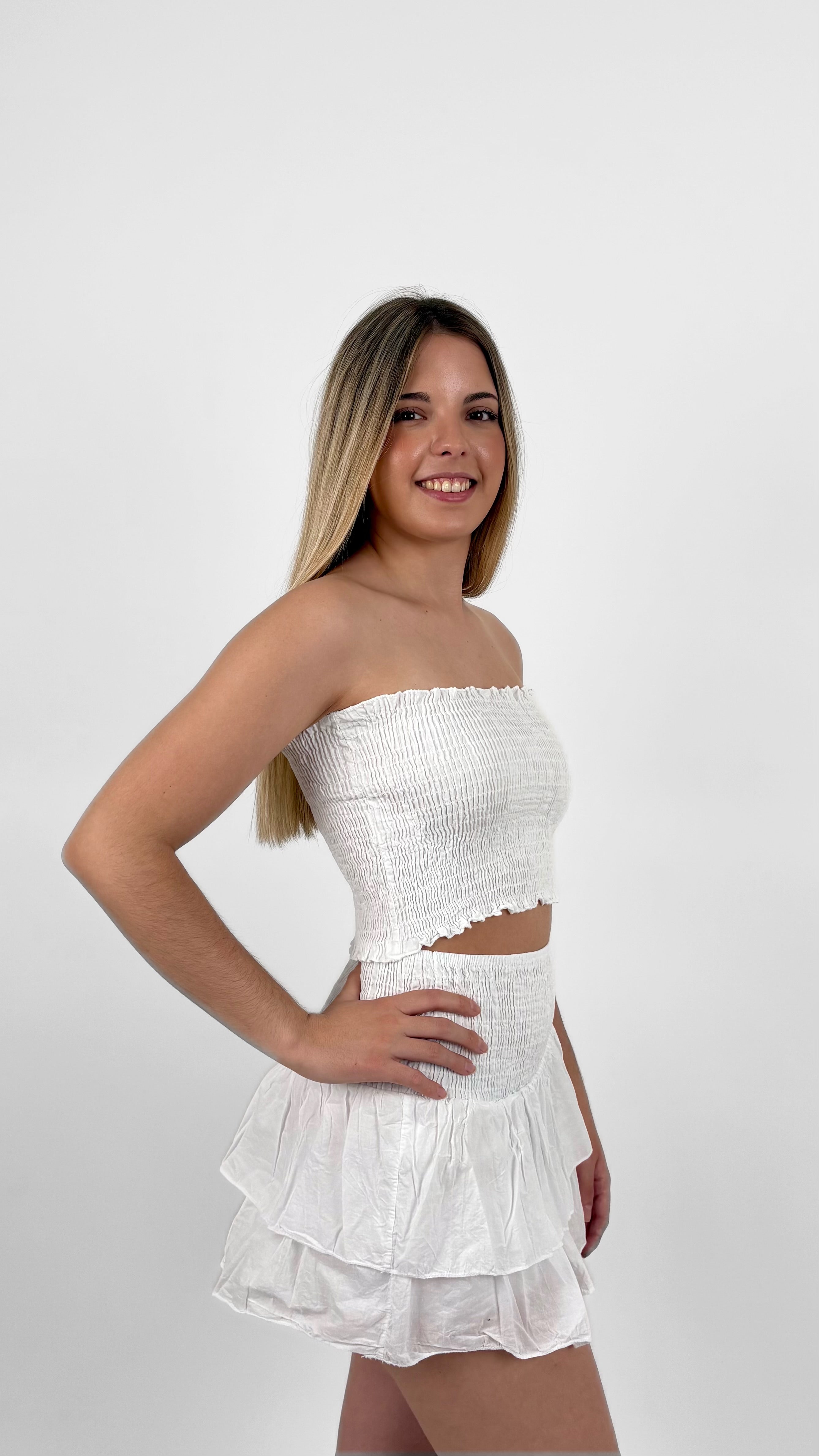 Top bandeau nido de abeja blanco
