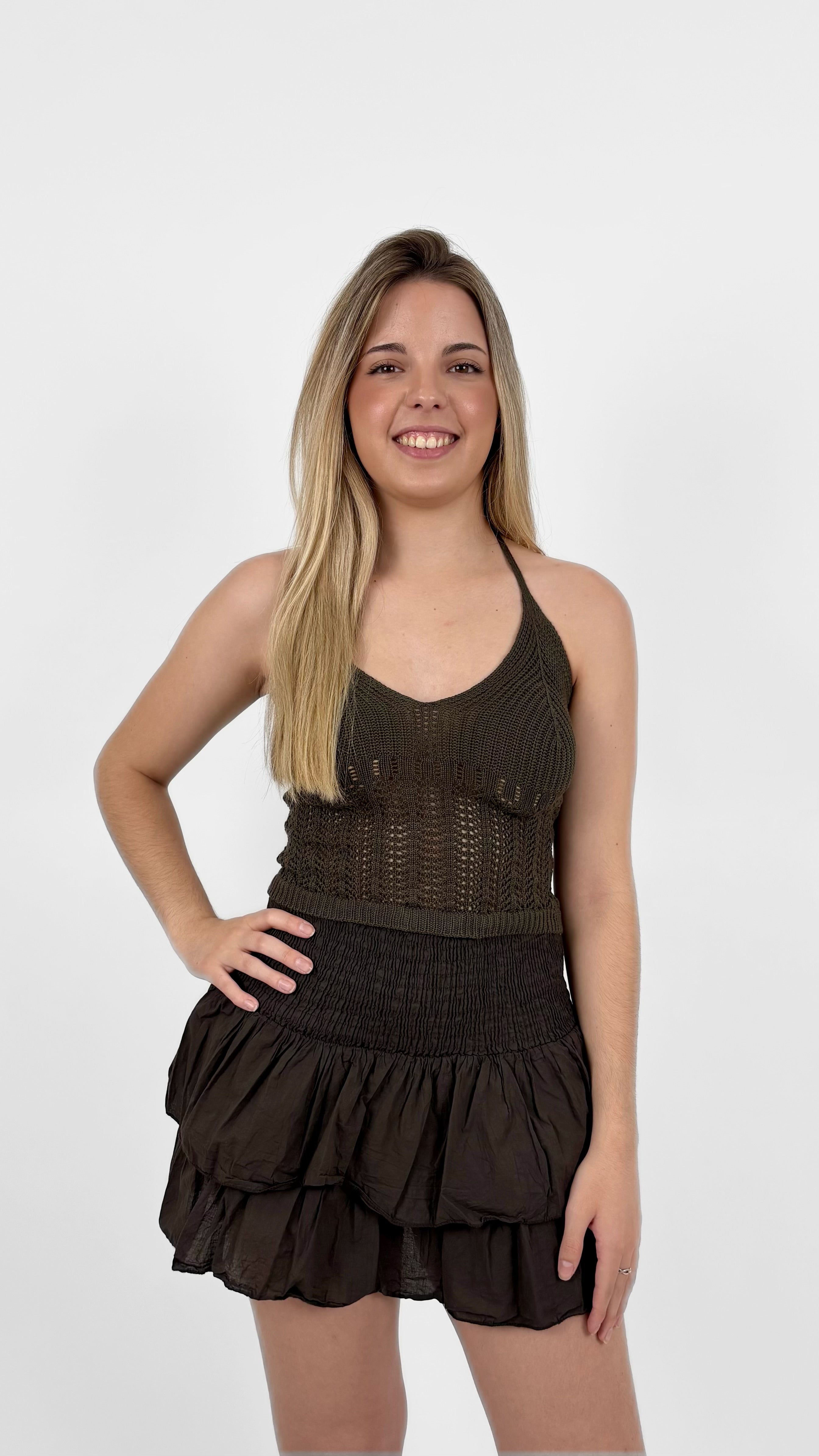 Top tirantes crochet marrón