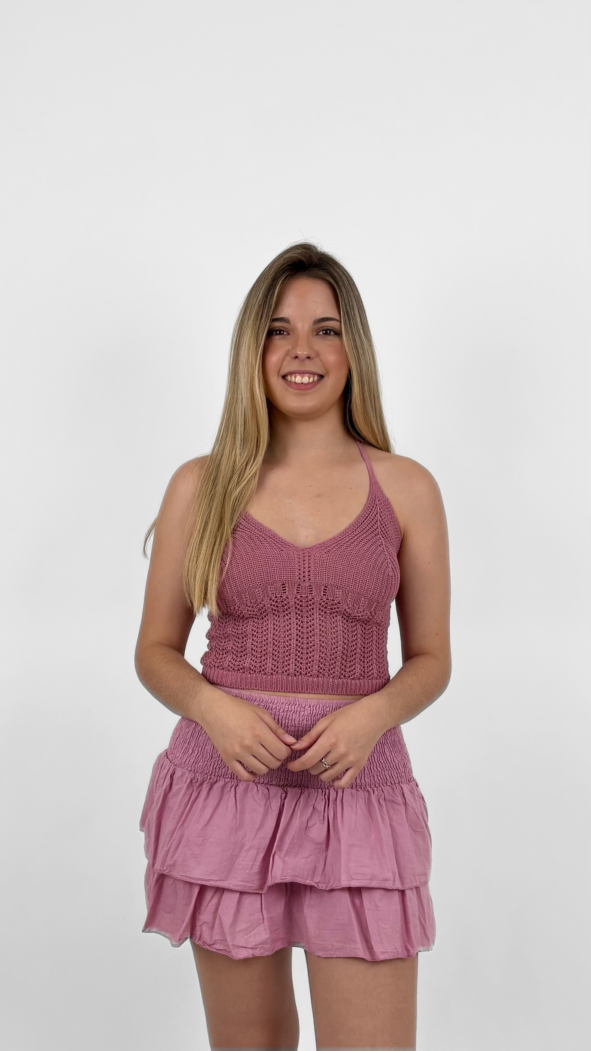 Top tirantes crochet rosa