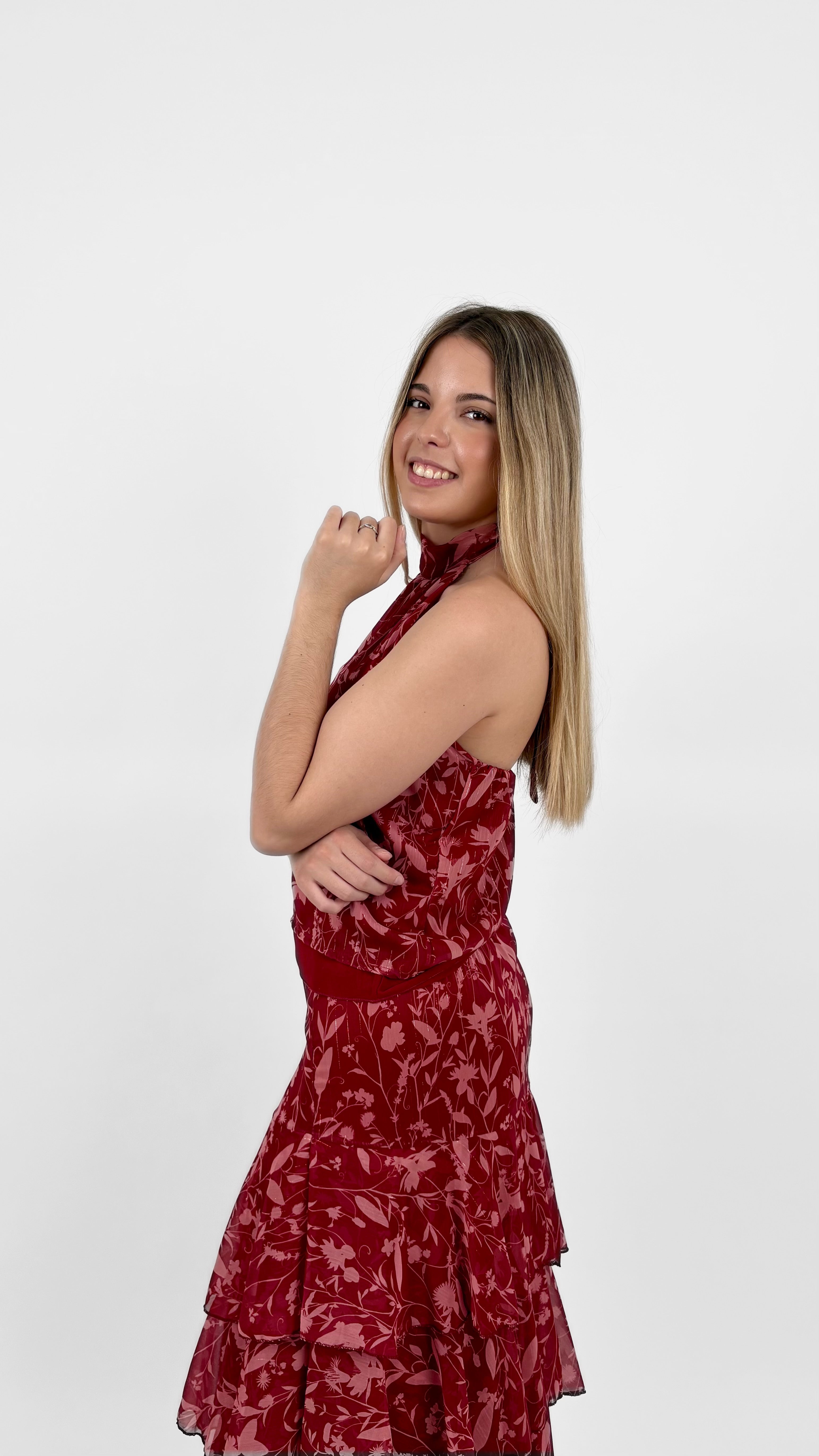 Conjunto halter floral rojo