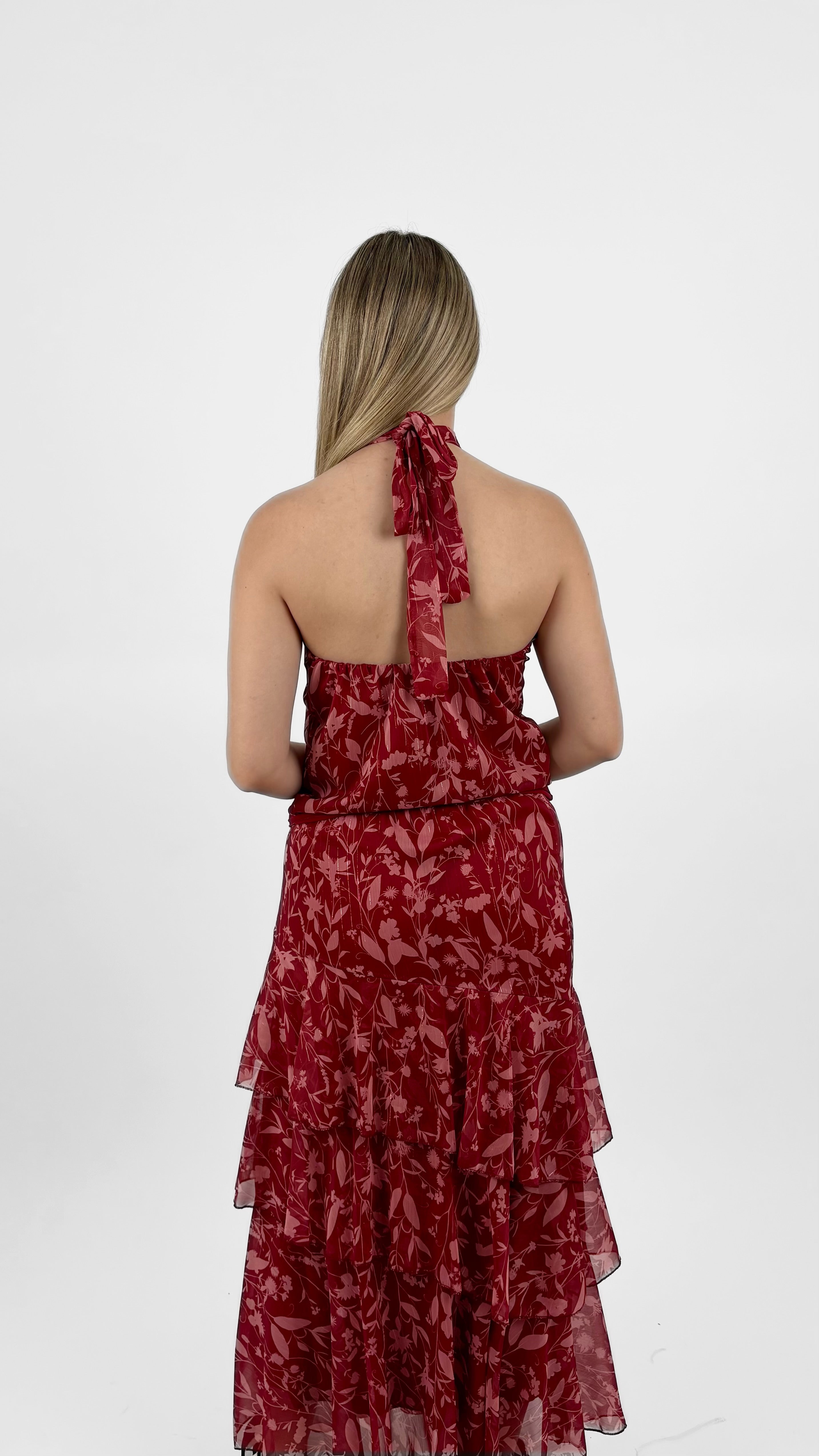 Conjunto halter floral rojo