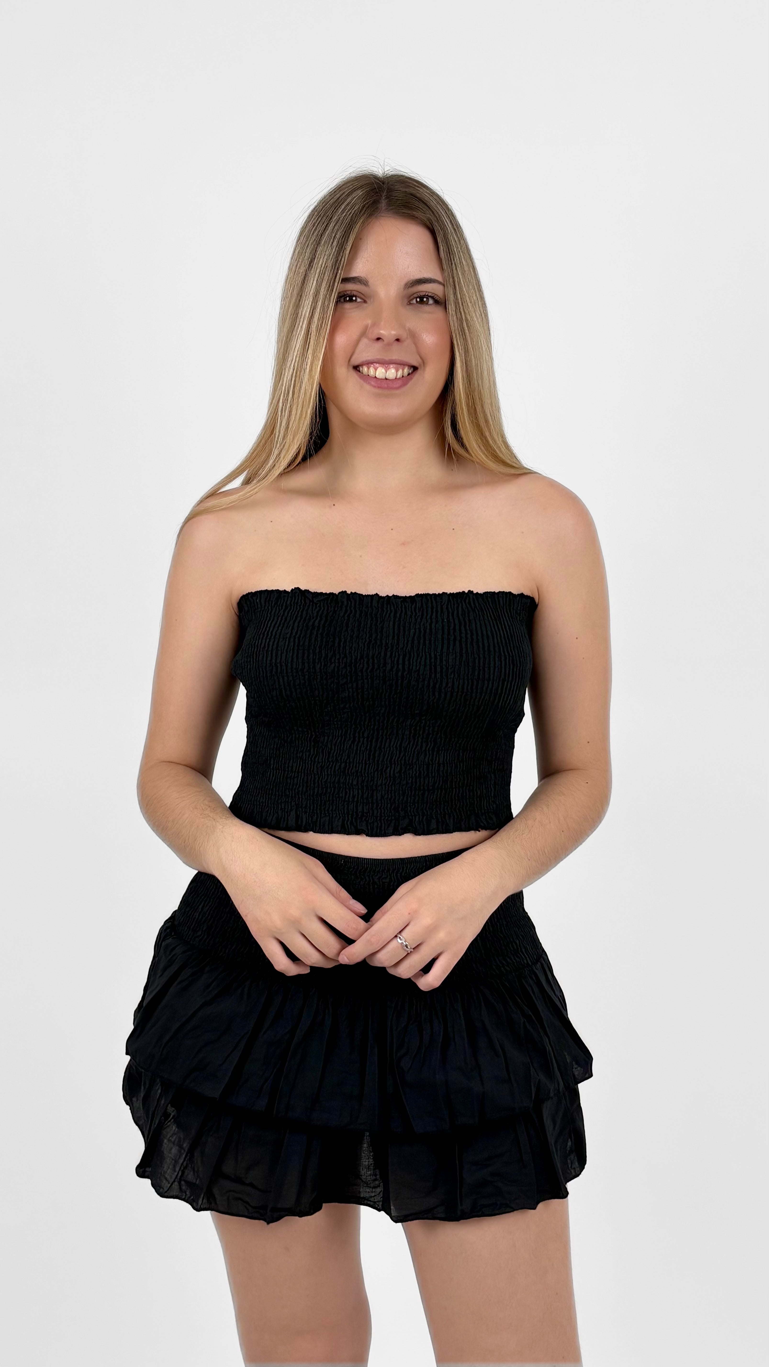Top bandeau nido de abeja negro